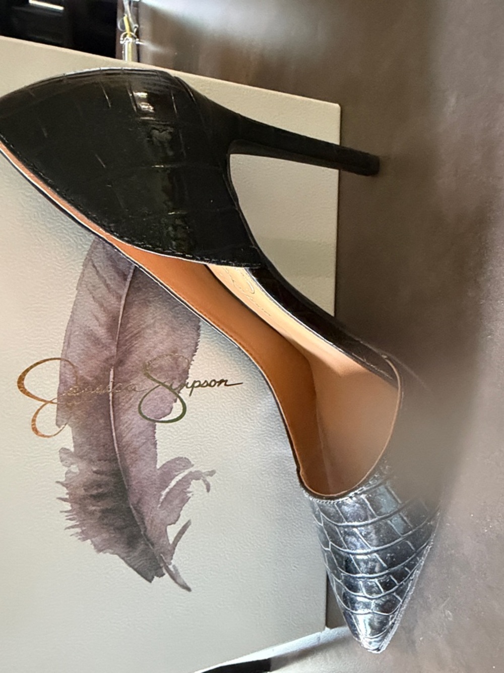 Jessica Simpson Black Croc-Embossed Pointed Toe Stiletto